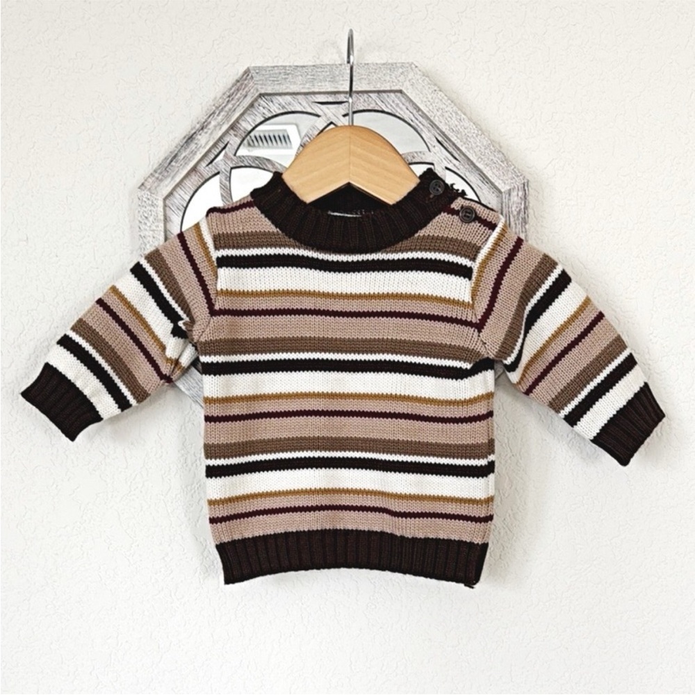 Nannette • Striped Thick Knit Preppy Cozy Sweater in Neutral Brown Tan White